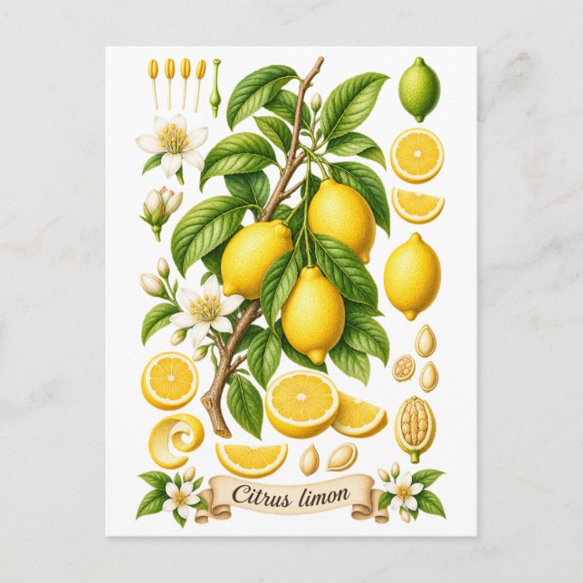 Vintage botanisk citrustechnisk illustration av ci vykort (Framsida)