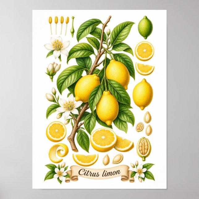 Vintage botanisk citrustechnning poster (Framsidan)