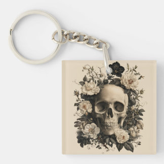 Vintage botanisk design av en mänsklig dödskalle