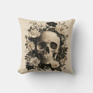 Vintage botanisk design av en mänsklig dödskalle kudde