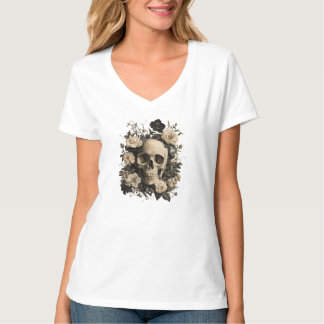 Vintage botanisk design av en mänsklig dödskalle t shirt