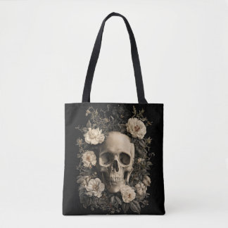 Vintage botanisk design av en mänsklig dödskalle tygkasse