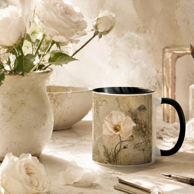 Vintage Botanisk Efemär Blommig Kollage Mugg (Skapare uppladdad)