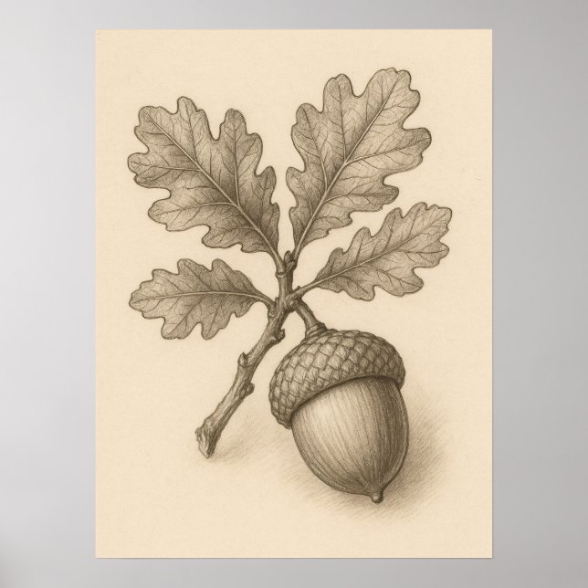 Vintage Botanisk Ekollon Bläckteckning Affisch (Framsidan)