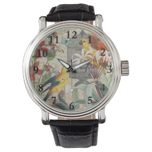 Vintage Botanisk Fågel Natur Antik Tropisk Armbandsur