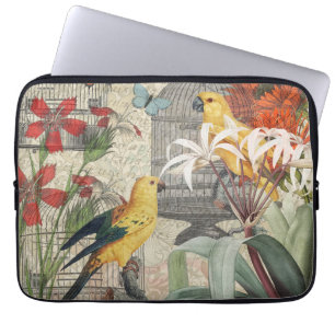 Vintage botanisk fågel natur antik tropisk laptop fodral