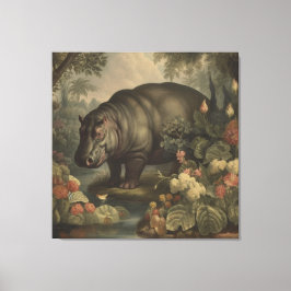 Vintage Botanisk Flodhäst Canvastryck