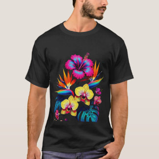 Vintage Botanisk Heltryckt Mönster T-Shirt