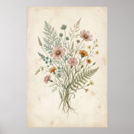 Vintage botanisk illustration av vildblommor poster