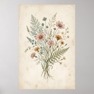 Vintage botanisk illustration av vildblommor poster