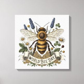 Vintage botanisk illustration för World Bee Day Canvastryck