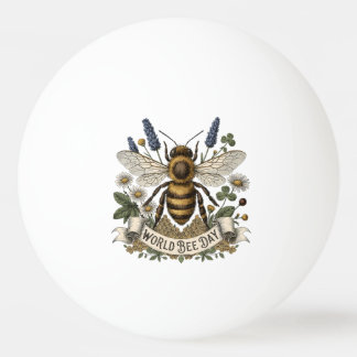 Vintage botanisk illustration för World Bee Day Pingisboll