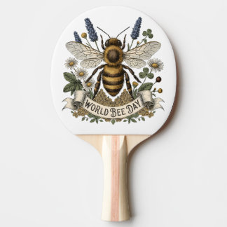Vintage botanisk illustration för World Bee Day Pingisracket