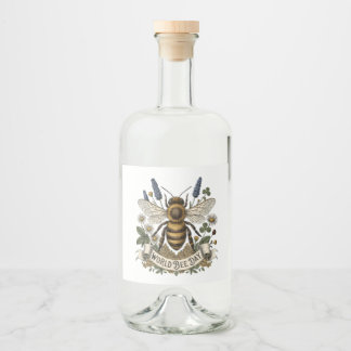 Vintage botanisk illustration för World Bee Day Spritflaskor Etikett
