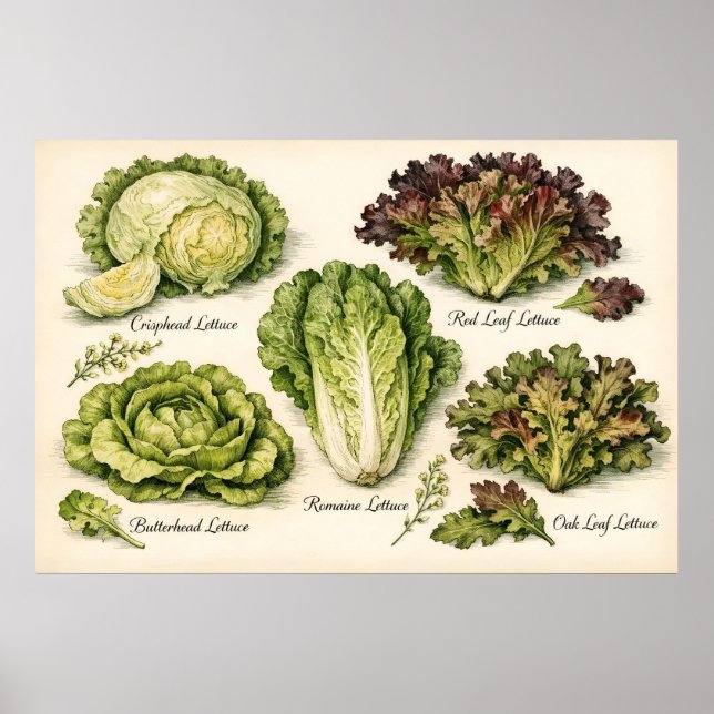 Vintage botanisk illustration Salladsvarieteter Poster (Framsidan)