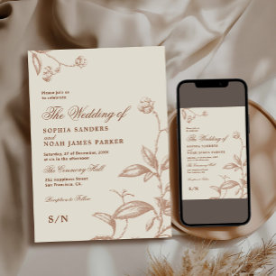 Vintage botanisk jordnära beige höst bröllop inbjudningar