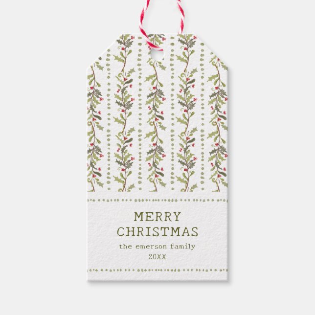 Vintage botanisk jul presentetikett (Framsidan)