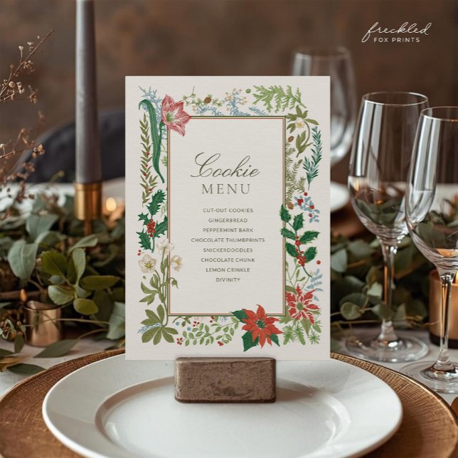 Vintage Botanisk Julgodis Utbytesmeny Meny (Vintage Botanical Christmas Cookie Exchange Menu)