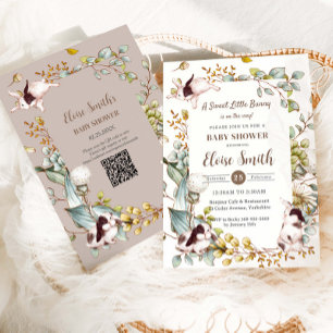 Vintage Botanisk Kanin Baby Shower QR Inbjudningar