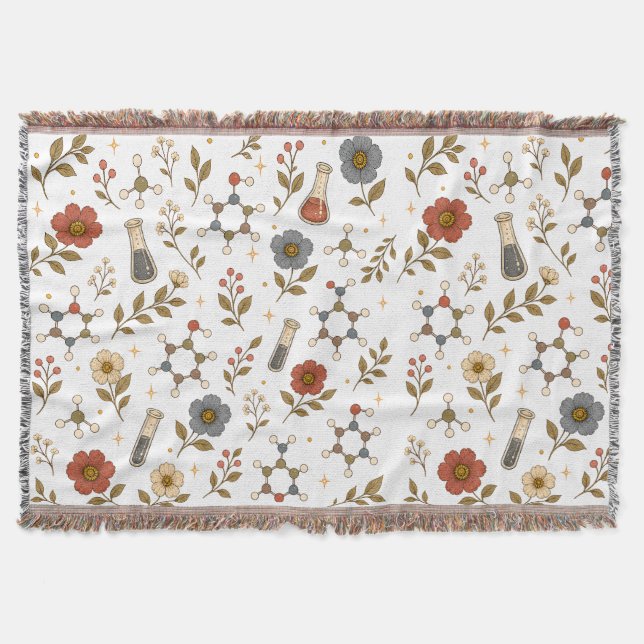 Vintage Botanisk Kemisk Blommig Kastmadrass Filt (Framsidan)