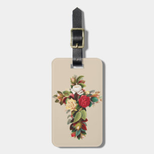 Vintage botanisk kors av rosor religiös konst bagagebricka