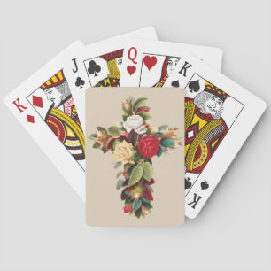 Vintage botanisk kors av rosor religiös konst casinokort