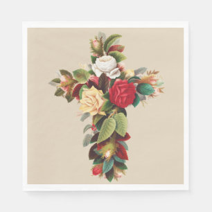 Vintage botanisk kors av rosor religiös konst pappersservett