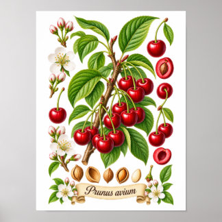 Vintage botanisk körsbärillustration poster