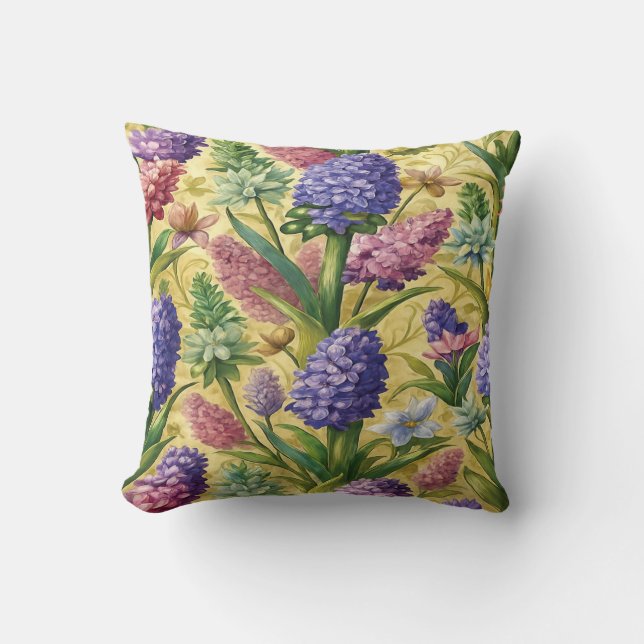 Vintage Botanisk Kuddthrow – Lila Vildblomma Kudde (Framsida)