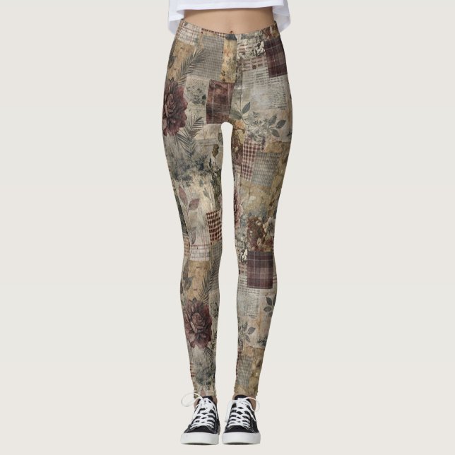 Vintage Botanisk Lappverk Rustik (1) Leggings (Framsida)