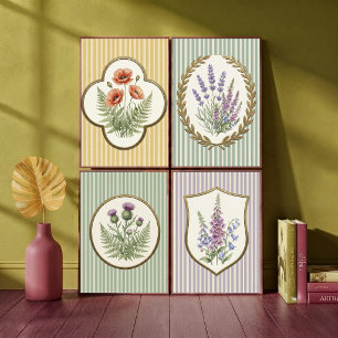 Vintage botanisk lavendel och blommor Sagegrön Poster