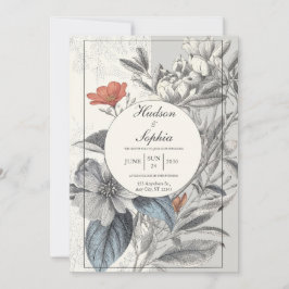 Vintage Botanisk Linje Konst Modern Cirkel Bröllop Inbjudningar
