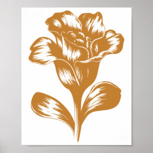 Vintage botanisk linoleumsklipp i senapsguld dekal poster