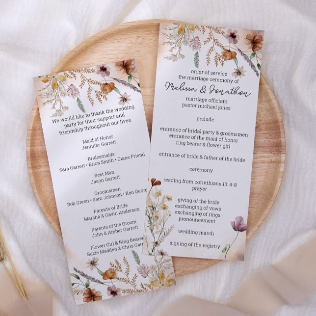 Vintage Botanisk Liten Blommig Bröllop Program (Skapare uppladdad)