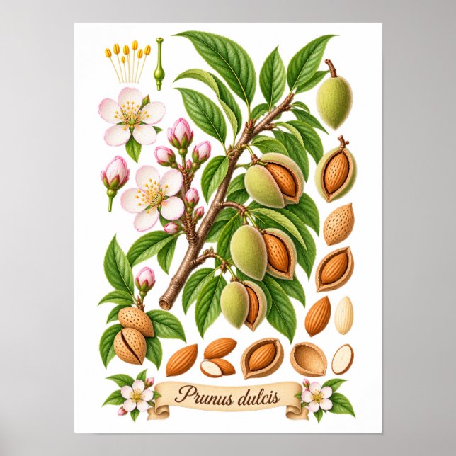 Vintage botanisk mandelillustration poster (Framsidan)