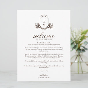 Vintage botanisk monogram välkomst/Resplan Inbjudningar