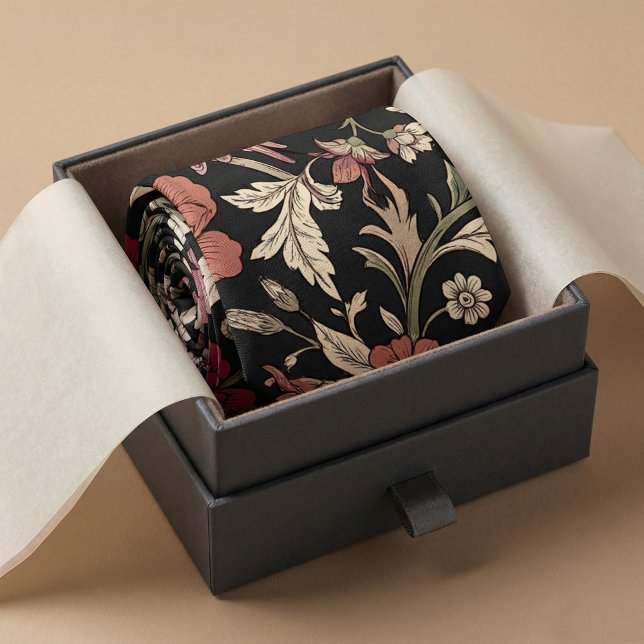 Vintage botanisk mörk bakgrund slips (#MensFashion
#LuxuryStyle
#Necktie
#FloralTie
#VictorianStyle
#BotanicalPattern
#DarkFloral
#Elegant)