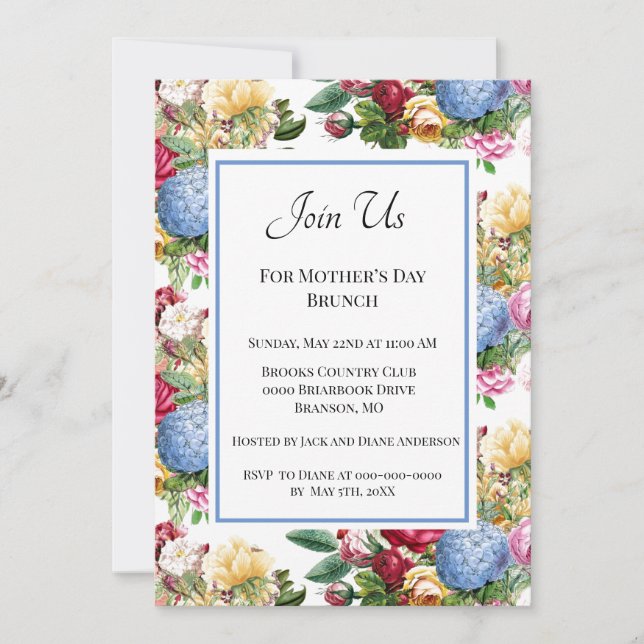 Vintage Botanisk Morsdag Brunch Inbjudningar (Framsida)