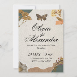 Vintage Botanisk Moth Scrapbook Bröllopsinbjudan Inbjudningar