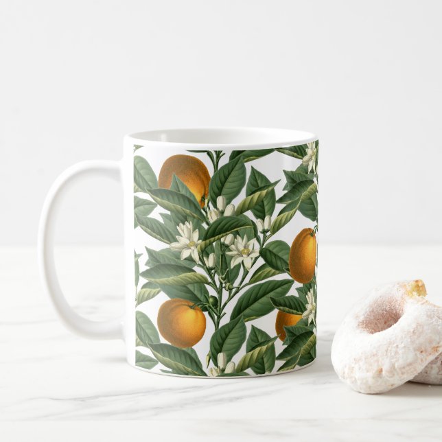 Vintage Botanisk Orange Fruit Blommar Mönster Kaffemugg (Med munk)