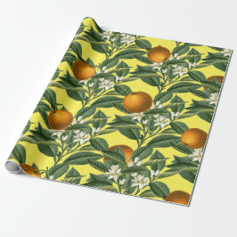 Vintage Botanisk Orange Fruit Blommar Mönster Presentpapper