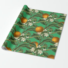 Vintage Botanisk Orange Fruit Blommar Mönster Presentpapper