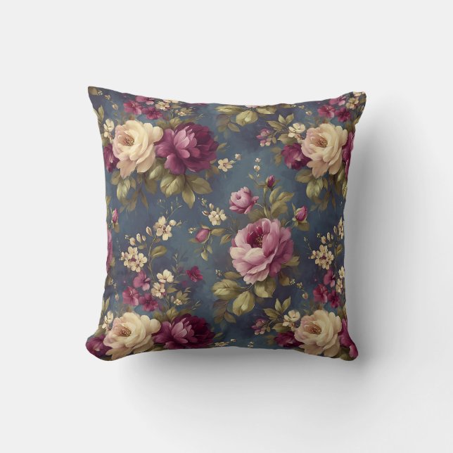 Vintage Botanisk Romantisk Chic Stilig Blommig Kudde (Framsida)