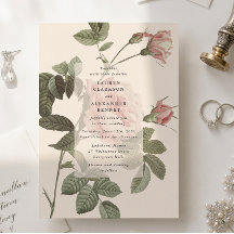 Vintage botanisk ros blommande bröllopsinbjudan