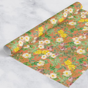 Vintage Botanisk Ros Inpackningspapper i Varm Fred Presentpapper