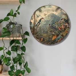 Vintage botanisk scen för blommor och papegojor darttavla