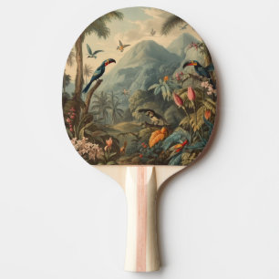 Vintage botanisk scen för blommor och papegojor pingisracket