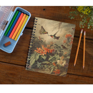 Vintage botanisk scen för hummingbirdes och blommo anteckningsbok