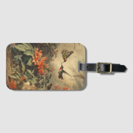 Vintage botanisk scen för hummingbirdes och blommo bagagebricka