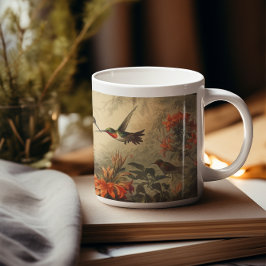 Vintage botanisk scen för hummingbirdes och blommo kaffemugg